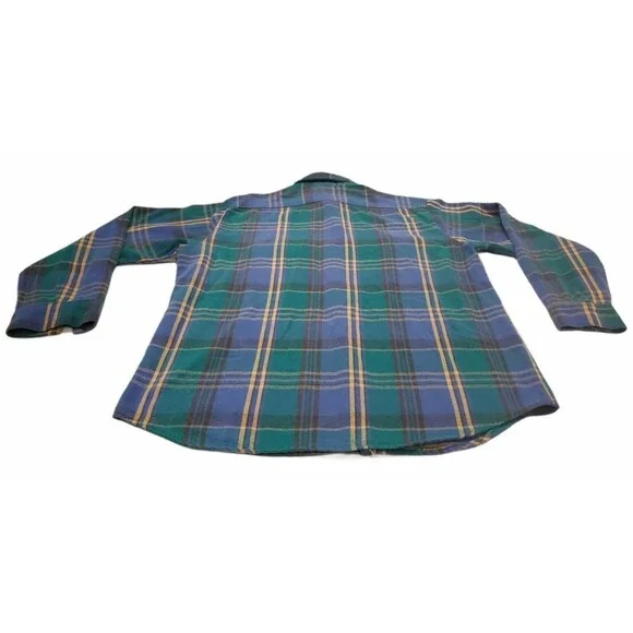 Cabelas Sidney Nebraska Vintage Heavy Flannel Plaid Snap Shirt Mens L GUC 80s - Picture 2 of 12